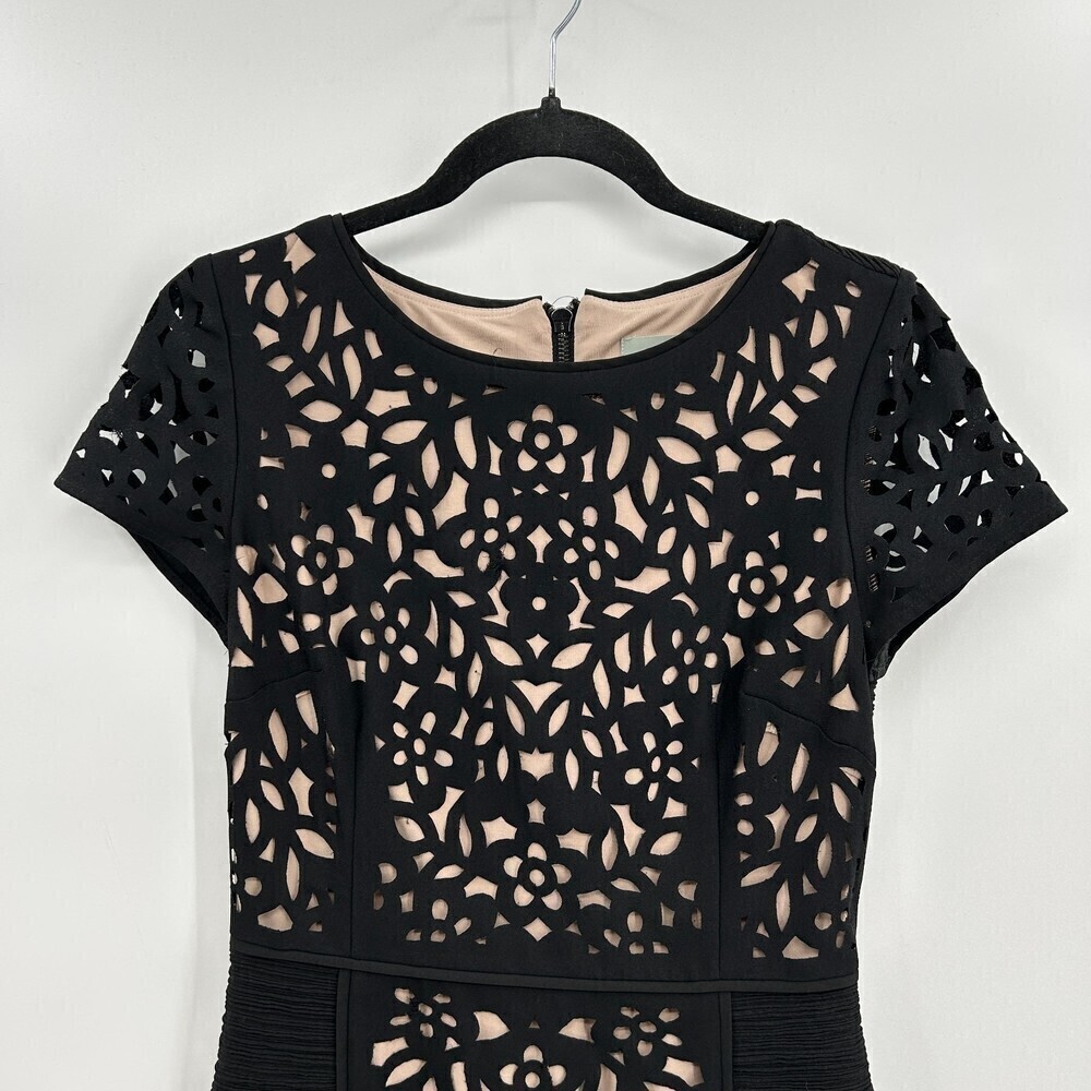ANTHROPOLOGIE Maeve Black Nude Floral Lasercut Basalt Sheath Dress Office Size 2 - Picture 7 of 13